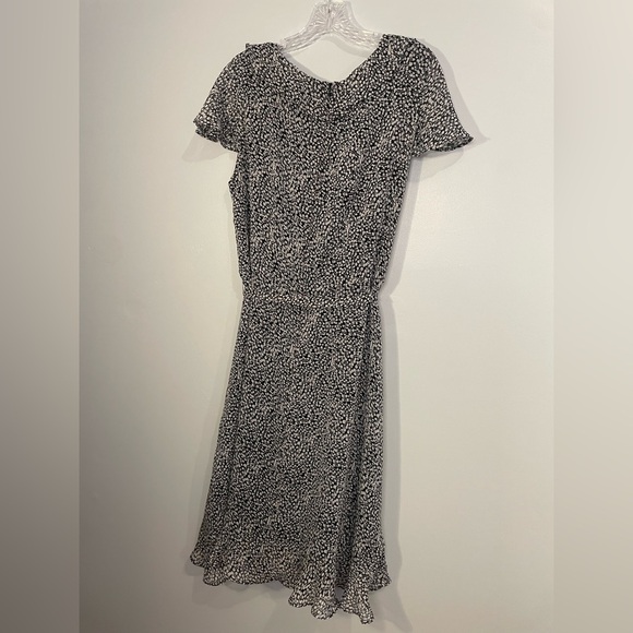 Vintage Danny & Nicole Faux Wrap Midi Dress Ruffle Black White Size 14 Lined - Picture 10 of 14